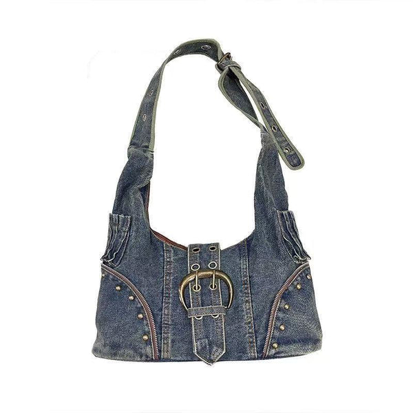 Washed denim single shoulder crossbody bag