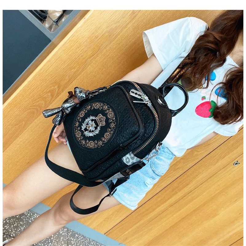 Korean-Style Crystal-Studded Women's Backpack – Premium Cowhide Leather Travel Bag, Large Capacity Versatile Casual Daypack