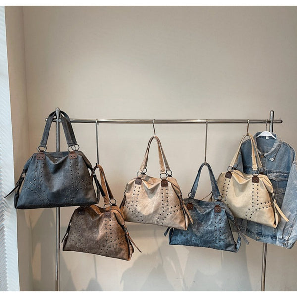 Vintage Punk Style Rivet Single-Shoulder Bag for Women Fashionable Commuter Bag Single-Shoulder Bag