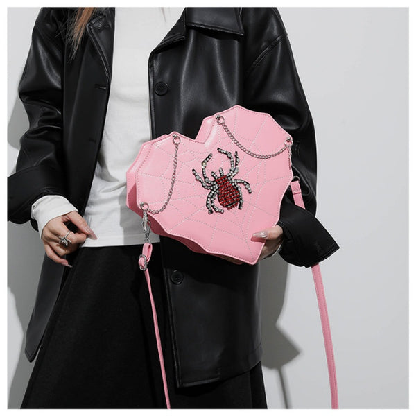 Spicy Girl Motorcycle Bag Chain Cross Pendant Embroidery Single Shoulder Bag Spider Heart Fashion Versatile Crossbody Bag