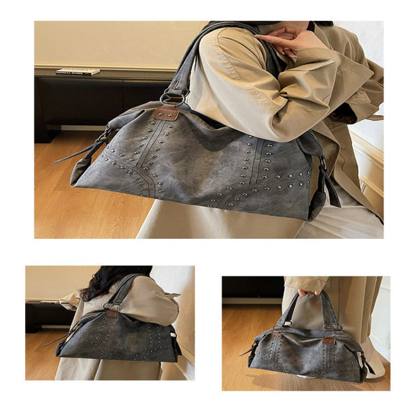 Vintage Punk Style Rivet Single-Shoulder Bag for Women Fashionable Commuter Bag Single-Shoulder Bag