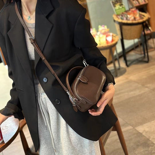 Chic Soft Leather Mini Square Crossbody Bag – Double-Zipper Tote for Women, Perfect Casual Everyday Carry