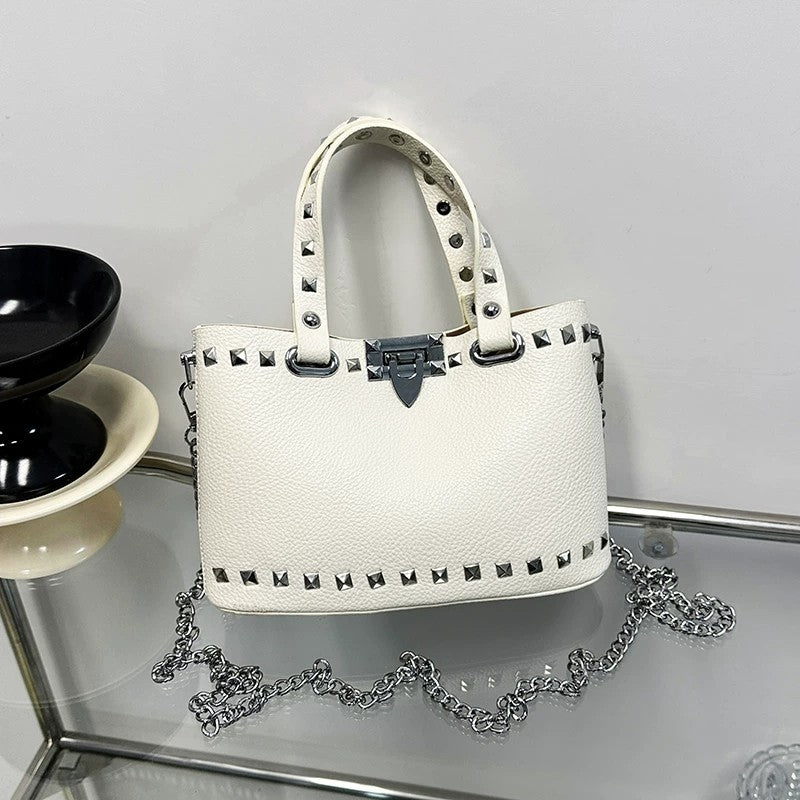 rivet-decorated handbag with female lock clasp chain crossbody bag commuting bag tote bag single-shoulder women's bag Secondary image