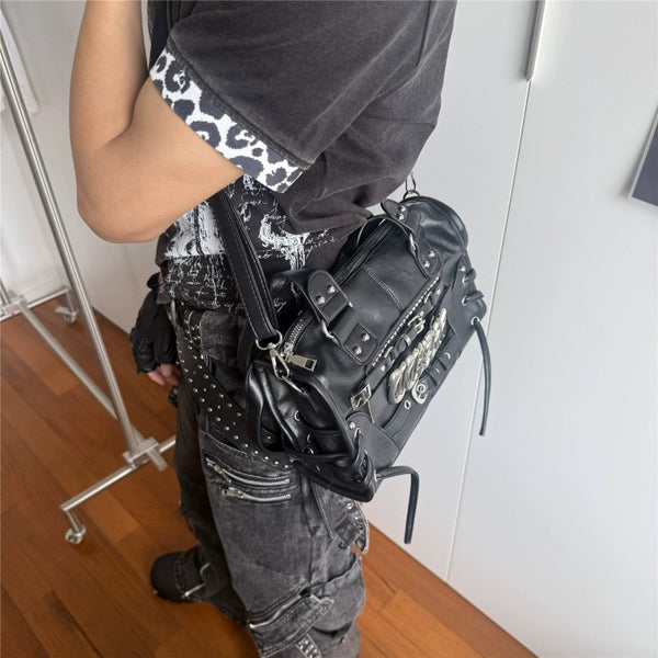 Gothic letter underarm bag for women rivet motorcycle style Y2K niche single shoulder crossbody punk Abby handbag for flirty girls