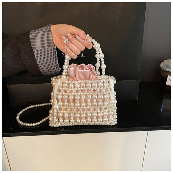 Handmade Beaded Handbag for Women 2026 New Arrival Niche Design Ins French Pearl Mobile Phone Single Shoulder Crossbody Bag