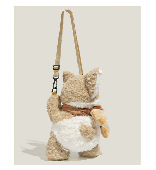 Fluffy Corgi Plush Doll Crossbody Decorative Mini Backpack