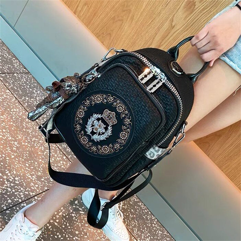 Korean-Style Crystal-Studded Women's Backpack – Premium Cowhide Leather Travel Bag, Large Capacity Versatile Casual Daypack