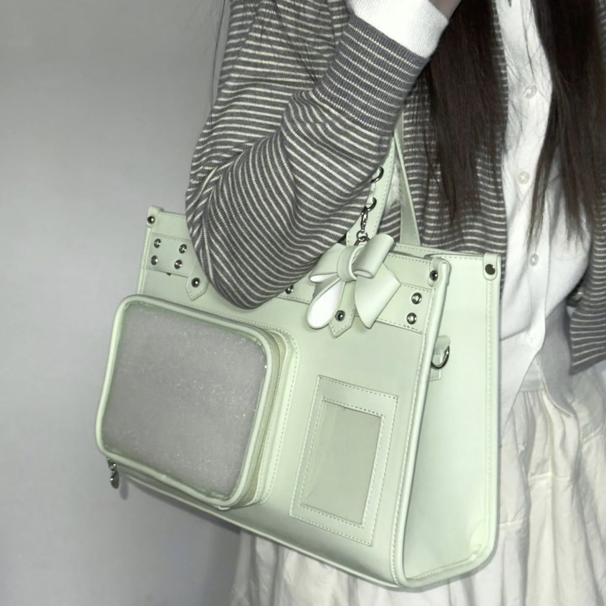 Multi-Color Bow Zippered Anime Heart Daily Sweet Itabag