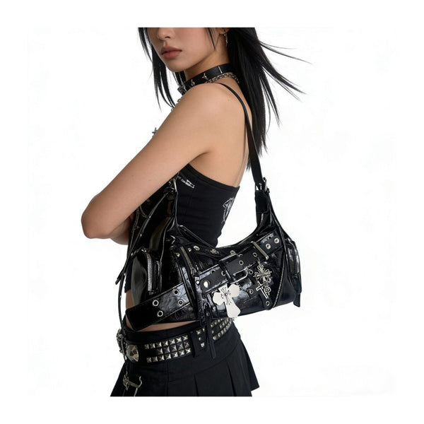 Dark Punk Underarm Bag Y2K Motorcycle Rivet Women's Shoulder Bag Cross Heavy Work Sweet and Cool Crossbody Bag
