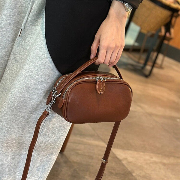 Chic Soft Leather Mini Square Crossbody Bag – Double-Zipper Tote for Women, Perfect Casual Everyday Carry