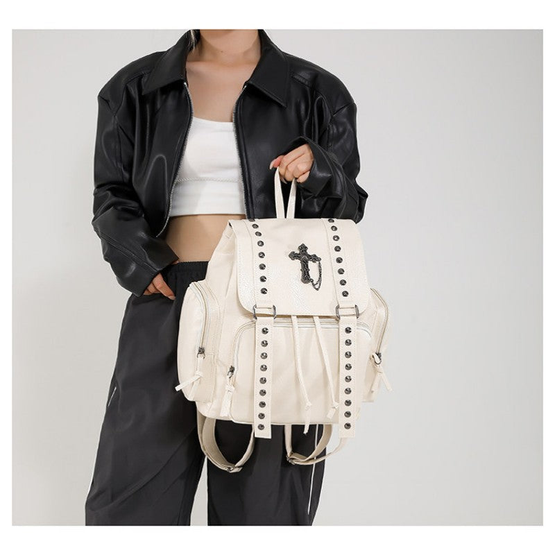 Punk Motorcycle Style Gothic Backpack New Retro Niche High-End Cross Stud Commuter Bag