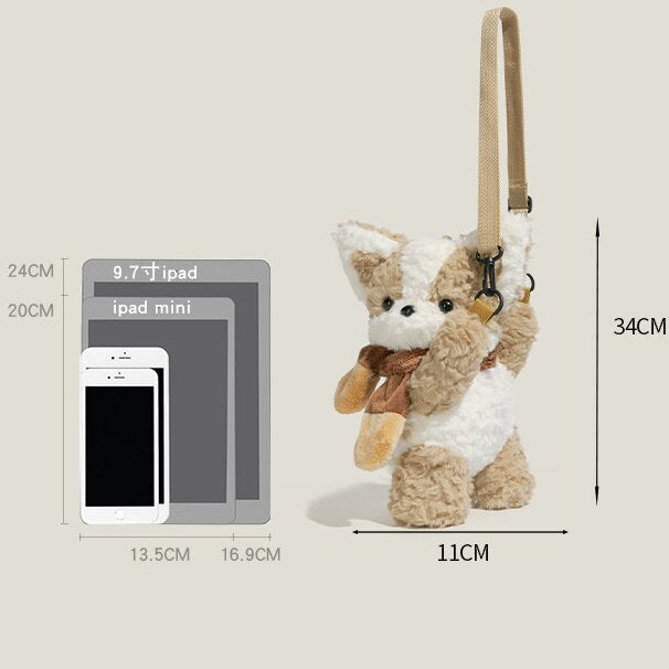 Fluffy Corgi Plush Doll Crossbody Decorative Mini Backpack Secondary image
