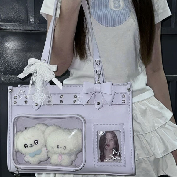 Multi-Color Bow Zippered Anime Heart Daily Sweet Itabag