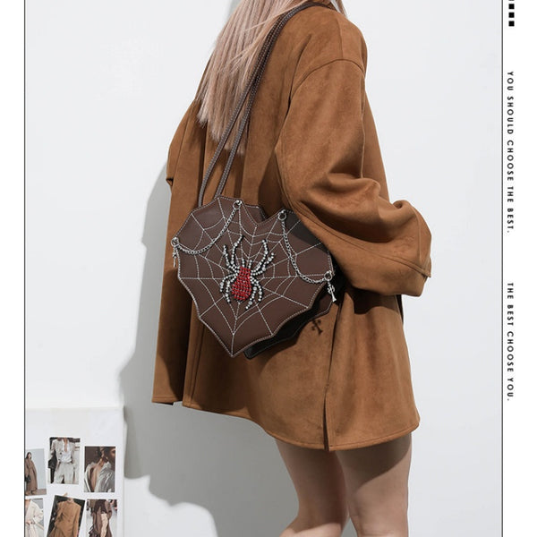 Spicy Girl Motorcycle Bag Chain Cross Pendant Embroidery Single Shoulder Bag Spider Heart Fashion Versatile Crossbody Bag