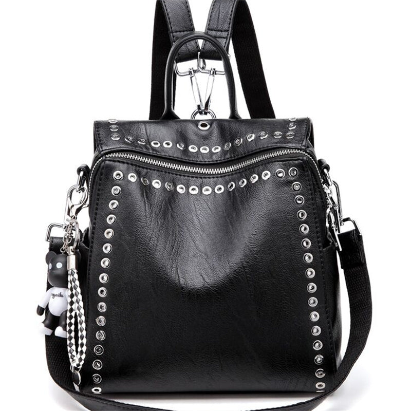 Chic Studded Convertible Backpack – Casual Travel Bag for Women, Shoulder or Backpack, Perfect for Any Trip
