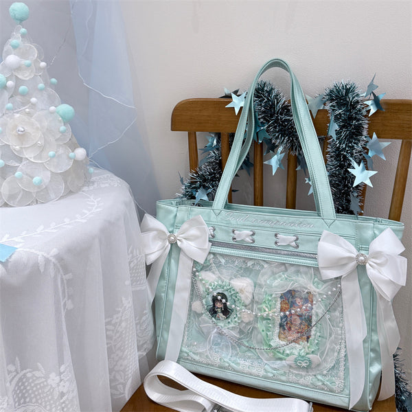 Satin contrasting color single shoulder crossbody ribbon girl large capacity bag