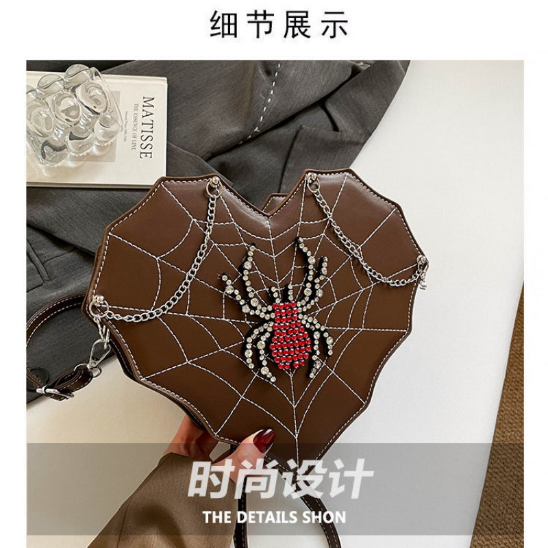 Spicy Girl Motorcycle Bag Chain Cross Pendant Embroidery Single Shoulder Bag Spider Heart Fashion Versatile Crossbody Bag