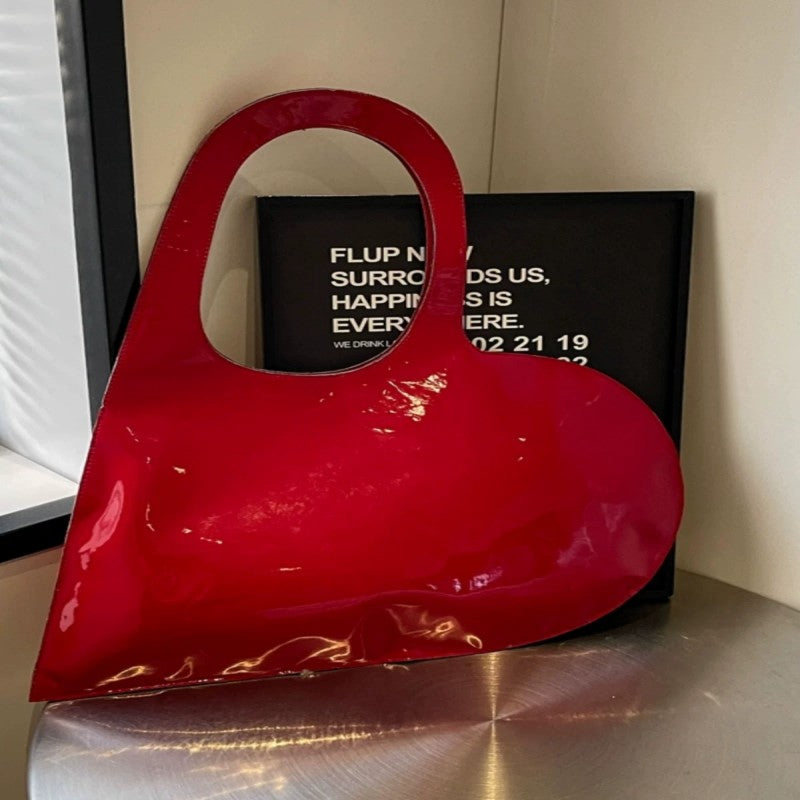 INS-style solid color glossy heart-shaped handbag women's bag 2026 summer fashionable shoulder bag Main image
