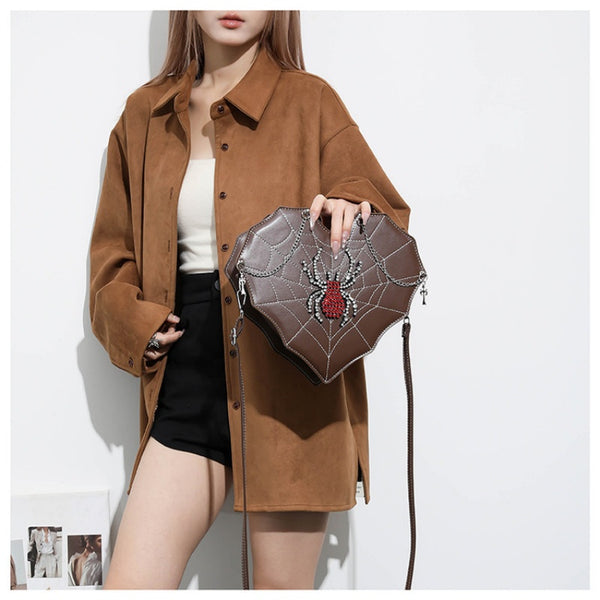 Spicy Girl Motorcycle Bag Chain Cross Pendant Embroidery Single Shoulder Bag Spider Heart Fashion Versatile Crossbody Bag