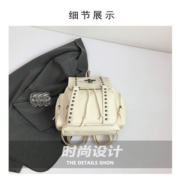 Punk Motorcycle Style Gothic Backpack New Retro Niche High-End Cross Stud Commuter Bag