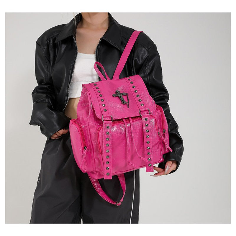 Punk Motorcycle Style Gothic Backpack New Retro Niche High-End Cross Stud Commuter Bag