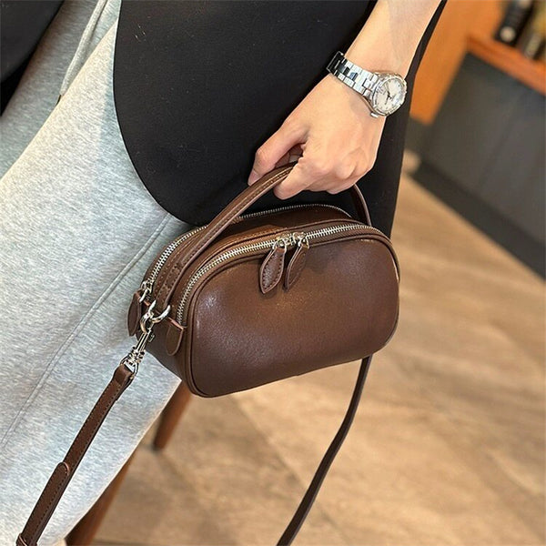 Chic Soft Leather Mini Square Crossbody Bag – Double-Zipper Tote for Women, Perfect Casual Everyday Carry