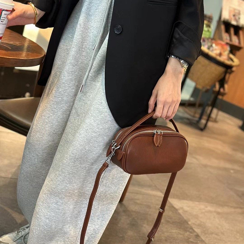 Chic Soft Leather Mini Square Crossbody Bag – Double-Zipper Tote for Women, Perfect Casual Everyday Carry