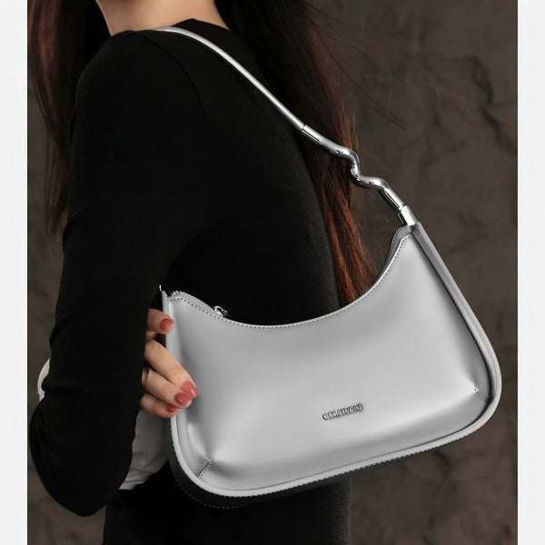 Minimalist Hobo Underarm Bag, Premium Baguette-Style Niche Cowhide Crescent Bag