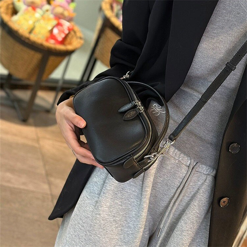 Chic Soft Leather Mini Square Crossbody Bag – Double-Zipper Tote for Women, Perfect Casual Everyday Carry