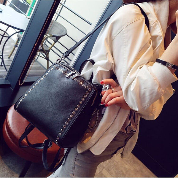 Chic Studded Convertible Backpack – Casual Travel Bag for Women, Shoulder or Backpack, Perfect for Any Trip