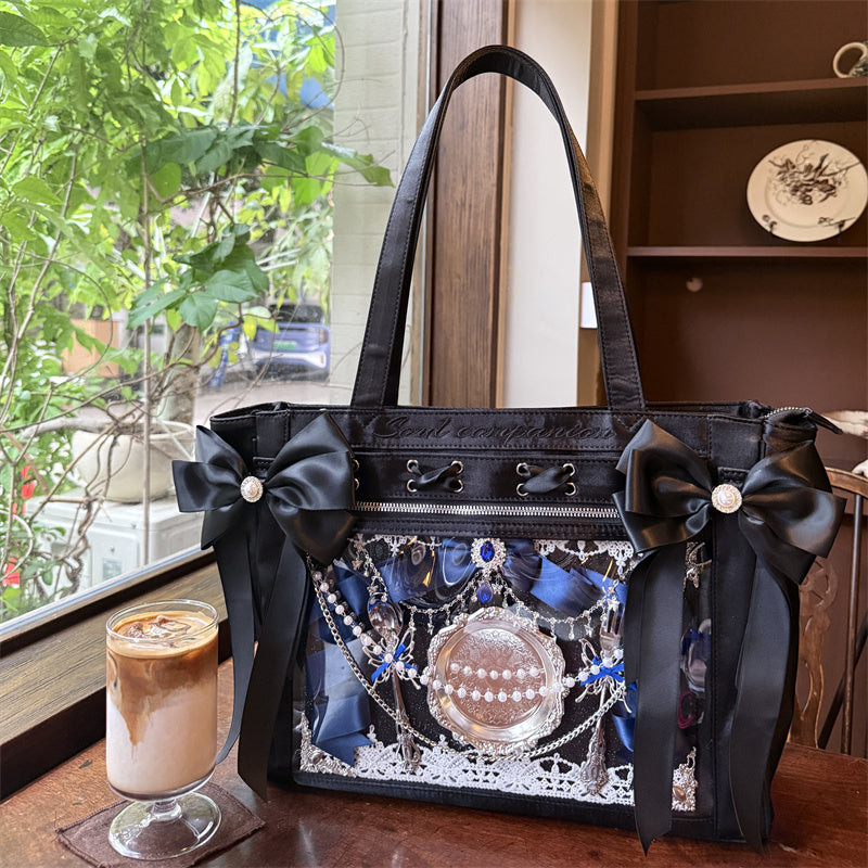 Satin contrasting color single shoulder crossbody ribbon girl large capacity bag Main image