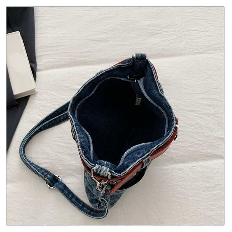 retro denim single-shoulder crossbody bag women's belt decoration creative bag denim skirt bag
